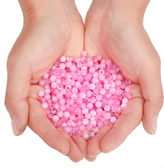 bonny boxx 1000pcs 6mm pink jade round beads, smooth acrylic balls, plastic resin gumball bubblegum chunky beads for necklace & bracelet making, crafting supplies