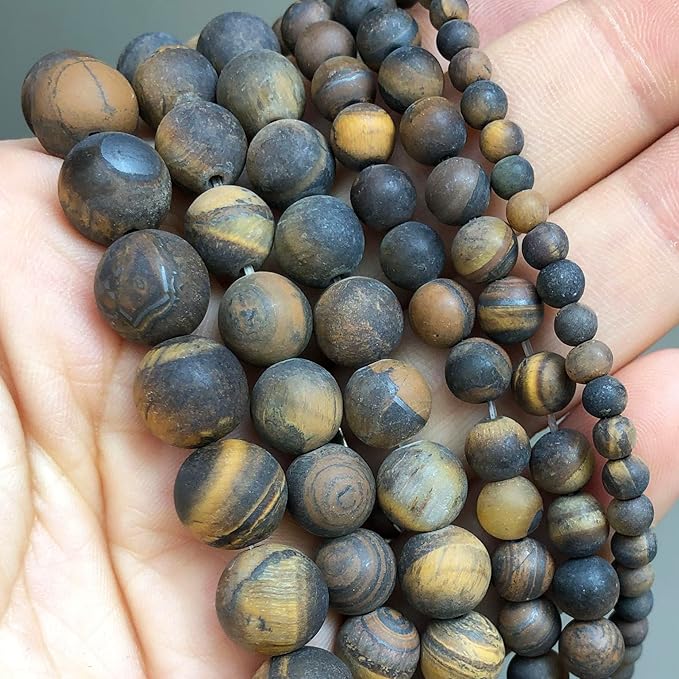 Stone Beads, 60pcs Matte Classic Tiger Eye, 6mm Round Loose Beads for Jewelry Making, Bracelets, with Bag, String & Card