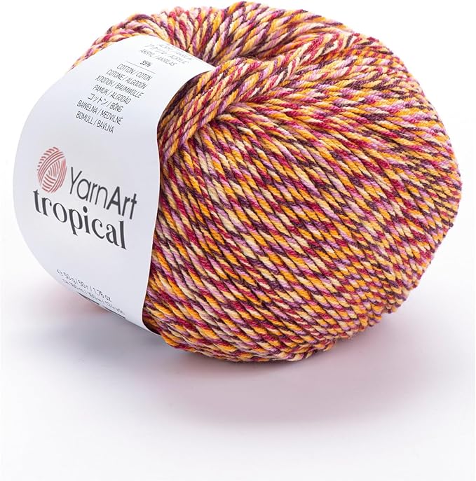 YarnArt Tropical Yarn - Variegated Fine Cotton Yarn, 50g/174yds, Soft, Amigurumi, Crocheting, Turkish, 55% Cotton - 45% PAC (Poliacrylic) - (613)