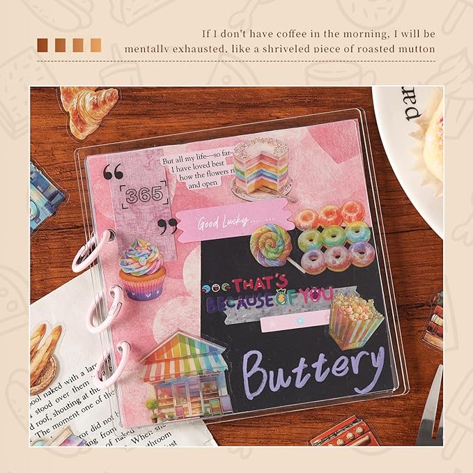 Vintage Food Stickers for Scrapbooking – 100pcs Dessert, Bread & Cafe Style Cooking Stickers for Scrapbook Supplies, Junk Journal, Planner & DIY Crafts Supplies