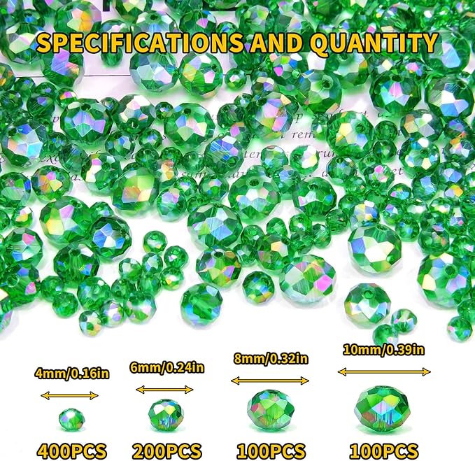 laopottbeads 800pcs 4/6/8/10mm crystal glass beads for jewelry making beads for bracelets necklace pendants making supplies(malachite green)