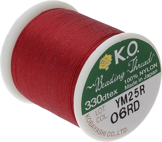KO Nylon Beading Thread, Rich Red Color, Japanese Pre-Waxed 100% Nylon, 330TEX, Tangle Resistant Knotting Cords, 50m /55 yds Spool, Use for Seed Bead Projects, Loom Work & Bead Weaving