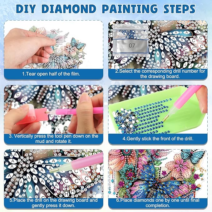 DOMROM Butterfly Diamond Art Hanging Kits for Adults Beginners, Special Shaped Crystal Diamond Painting Butterfly Pendant, DIY Diamond Art Suncatchers Animals for Home Garden Wall Decor Gift