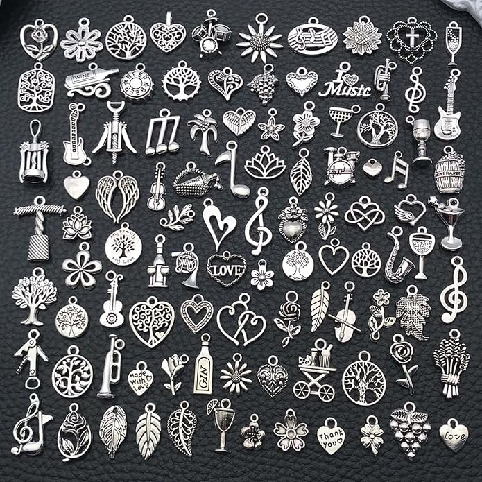 100 Pieces Jewelry Making Charms Pendants for Bracelet Bulk lot Necklace Earrings Keychain Charms Beads DIY Kit Trendy Craft