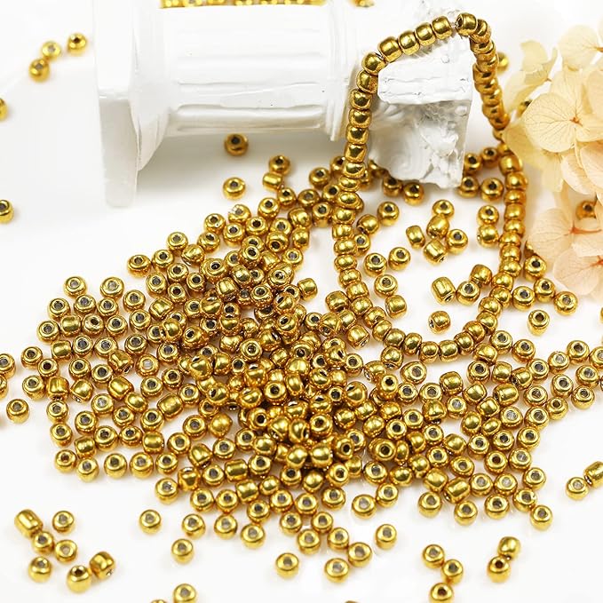 Bala&Fillic Golden Color 4mm Seed Beads About 1200pcs/100Grams in Bag, 6/0 Glass Craft Beads for Making Bracelet and Necklace (Golden)