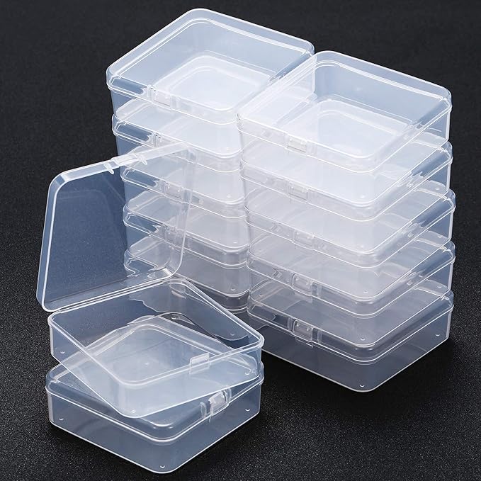 SATINIOR 12 Pack Bead Organizer Box Small Clear Plastic Beads Storage Containers Box with Hinged Lid for Bracelet Making DIY Jewelry Craft Nail (3.3 x 3.3 x 1.2 Inch)
