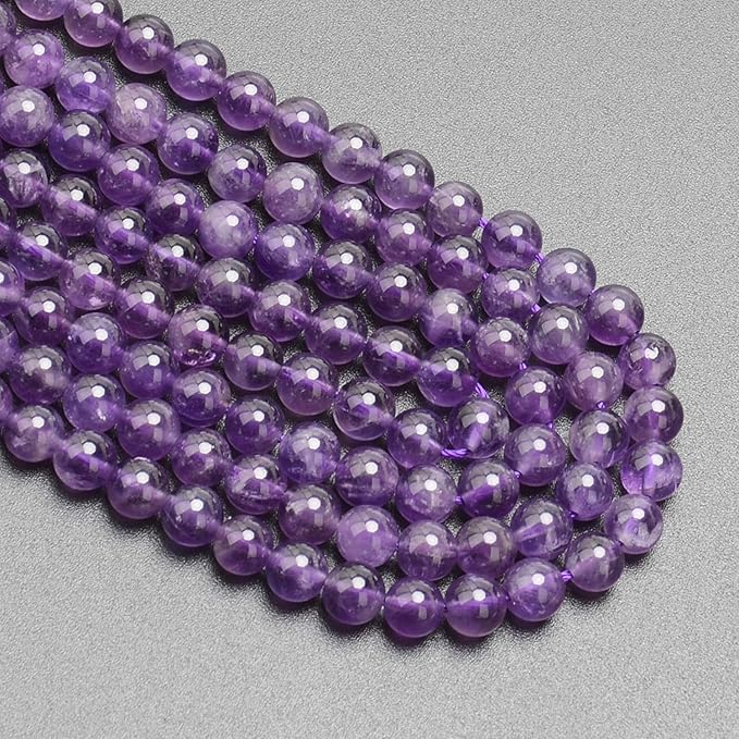 LPBeads 200Pcs Polished 6mm Round Natural Amethyst Gemstone Loose Beads with Stretch Cord for Jewelry Making Bracelets