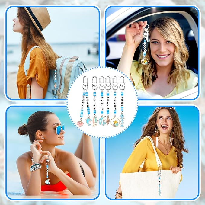 Tondiamo 2823 Pcs Ocean Beach Keychain Making Kit DIY Craft Sea Themed Key Ring Seashell Starfish Mermaid Charms Letters Beads String for Gift Jewelry Key Ring Backpack Accessories