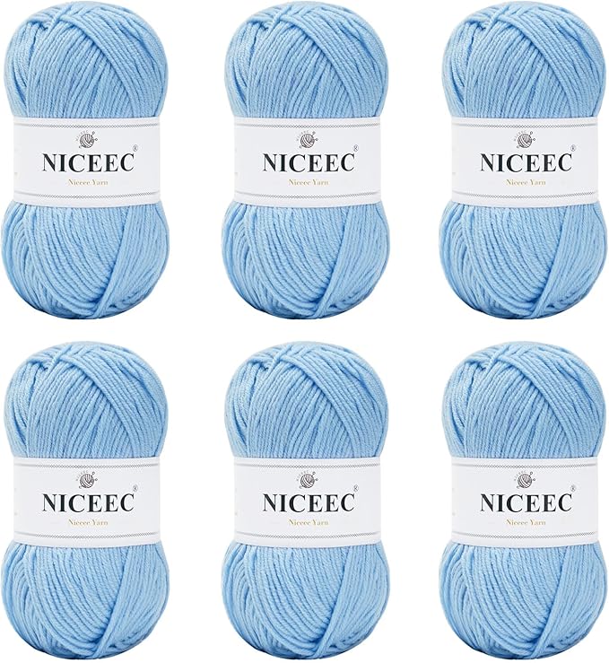 NICEEC 300g Soft Assorted Colors Yarn - Sport Weight,100% Acrylic, 4 Ply, Bonbons Yarn for Crochet & Knit, DIY Project Starter Kit for Kids or Adults(Total 870yds) - Aqua