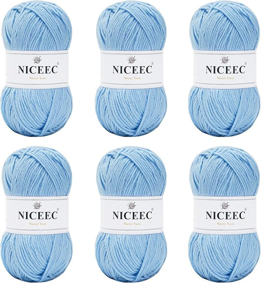 NICEEC 300g Soft Assorted Colors Yarn - Sport Weight,100% Acrylic, 4 Ply, Bonbons Yarn for Crochet & Knit, DIY Project Starter Kit for Kids or Adults(Total 870yds) - Aqua