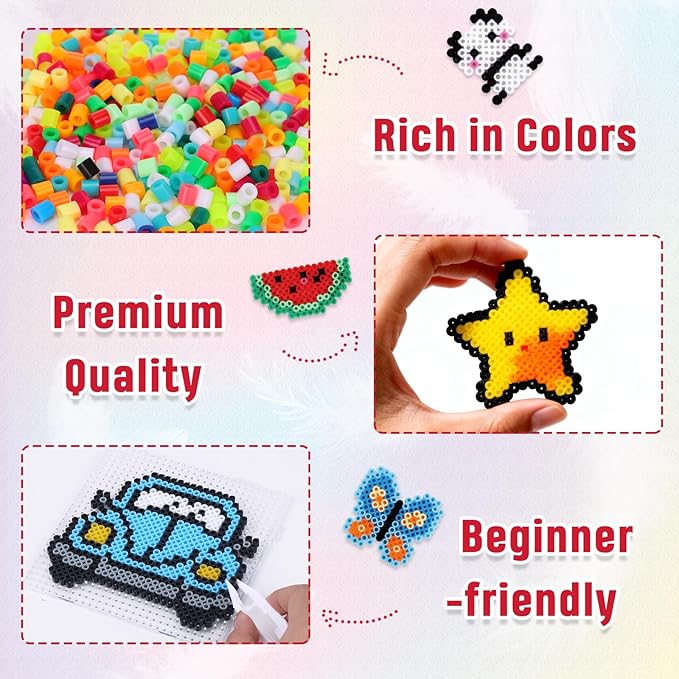 QUEFE Fuse Beads Kit - 21000 pcs 5mm in 24 Colors Melting Beads with Over 80 Accessories and Storage Box, DIY Arts & Crafts for Kids, Creative Toy and Gift Idea for Birthday, Party and Classes