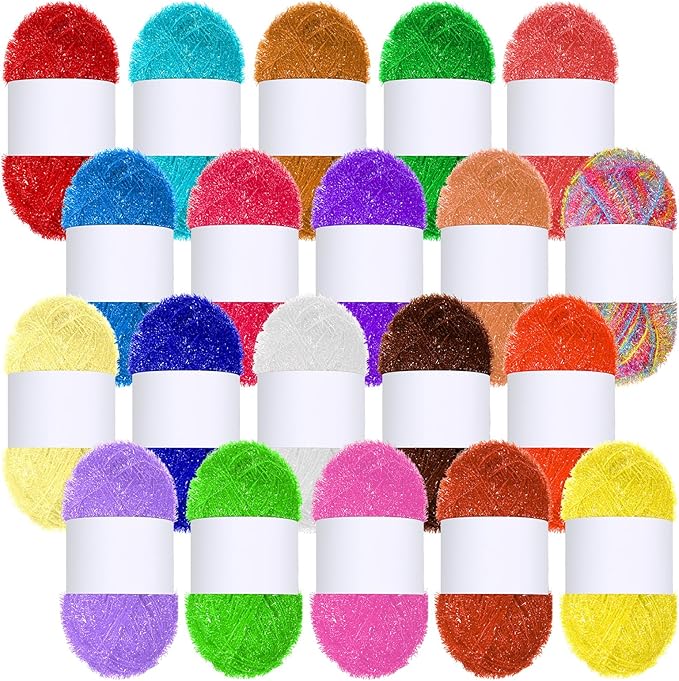 20 Skeins Scrubby Yarn for Dishcloths,Multi-Colored Polyester Rainbow Crochet Soft Crochet Yarn Kit for Knitting Weaving Crochet Craft Project, 328 Ft/ 109 Yard Each