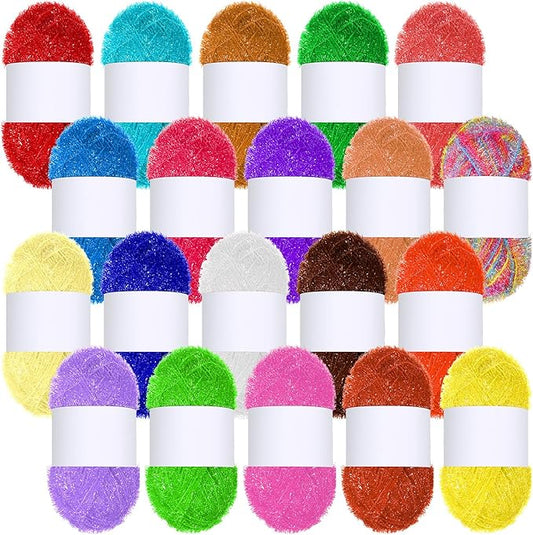 20 Skeins Scrubby Yarn for Dishcloths,Multi-Colored Polyester Rainbow Crochet Soft Crochet Yarn Kit for Knitting Weaving Crochet Craft Project, 328 Ft/ 109 Yard Each