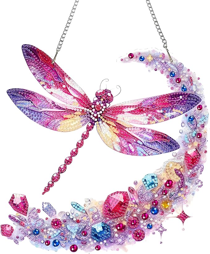 Ristpal Diamond Art Hanging Kits for Adult, Special Shaped Rhinestone, DIY Acrylic Diamond Art Painting Window Pendants Home Garden Wall Hanging Kits for Home Decor and Gifts (Dragonflies)