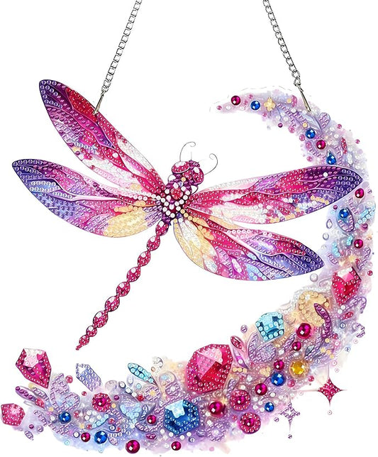 Ristpal Diamond Art Hanging Kits for Adult, Special Shaped Rhinestone, DIY Acrylic Diamond Art Painting Window Pendants Home Garden Wall Hanging Kits for Home Decor and Gifts (Dragonflies)