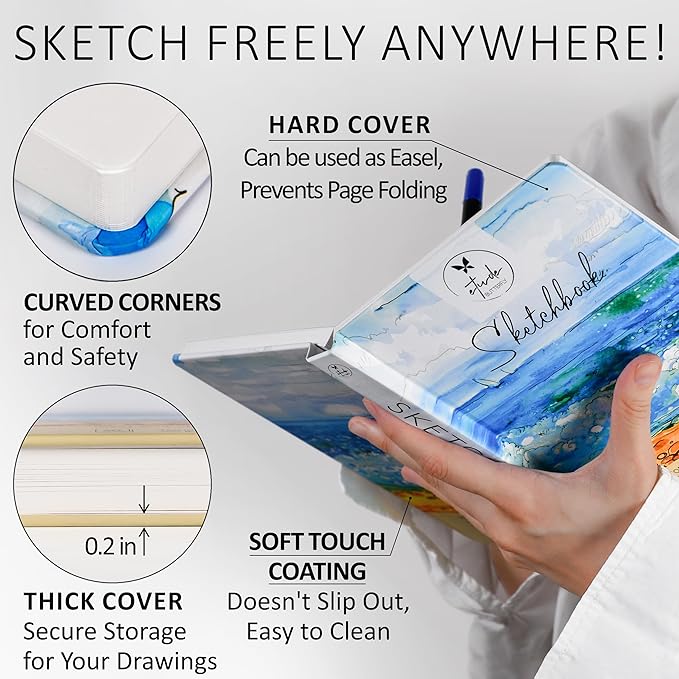 Mixed Media Sketch Book Hardcover 60 Pages Thick 400 GSM / 180 lb Acid Free Paper Lay Flat Bound for Drawing Painting 6,14“ x 8,25“ for Kids and Adults Beginners and Professionals Eco Friendly