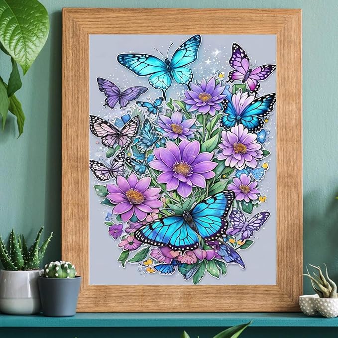 FOXKISS Butterfly Diamond Art Painting Kits for Adults, Full Drill Diamond Dots Paintings for Beginners, Round 5D Paint with Diamonds Pictures Gem Art Painting Kits DIY Crafts Kits 12x16inch