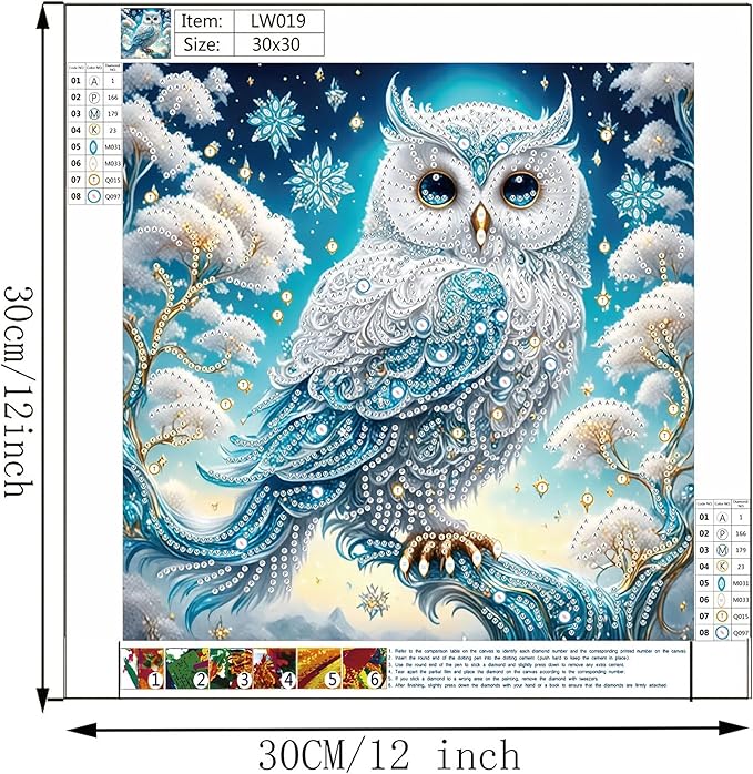 KUFWKEY DIY 5D Partial Diamond Painting Kit for Beginners, Owl Diamond Art Kits for Adults,Special Shaped Crystal Sparkling Art, Frameless Diamond Mosaic Gem Art for Home & Office Decor,12X12 inch