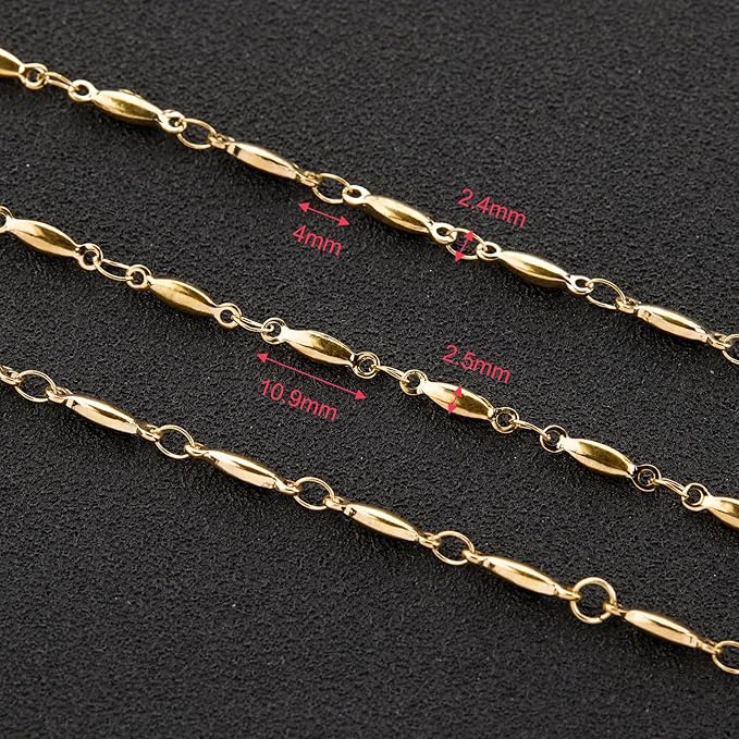 YOUBEIYEE 13 Feet Gold Plated Chain for Jewelry Making Stainless Steel Bar Link Chains Bulk on Spool with Jump Rings Lobster Clasps