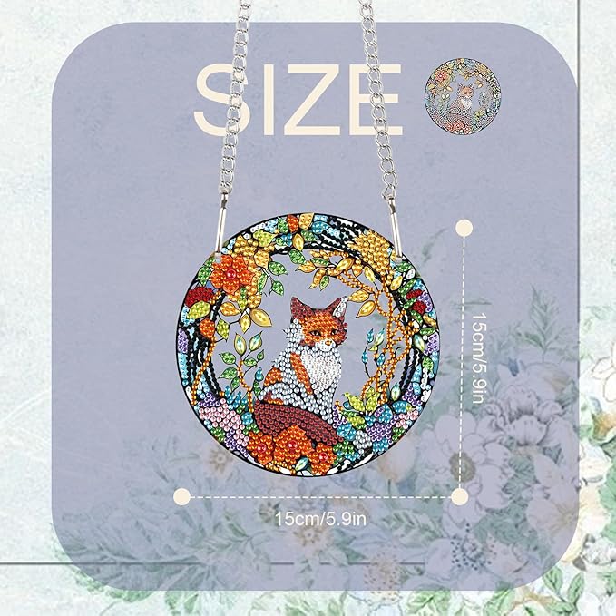 TDFERAN Diamond Painting Pendant Fox DIY Gem Art for Ornament Kits Window Pendant Diamond Art Kits for Adults for Shaped Diamond Wall Hanging in Living Room Dorridor Hanging for Wall Home Decor