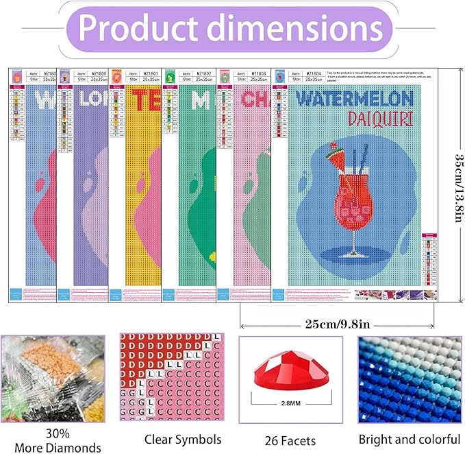 igoodom 6 Pack Cocktail Diamond Art Kits for Adults, Diamond Painting Kit, Full Drill Round Diamond Art Kits, DIY Gem Art and Crafts for Home Wall Decor Gift 9.8x13.7inch