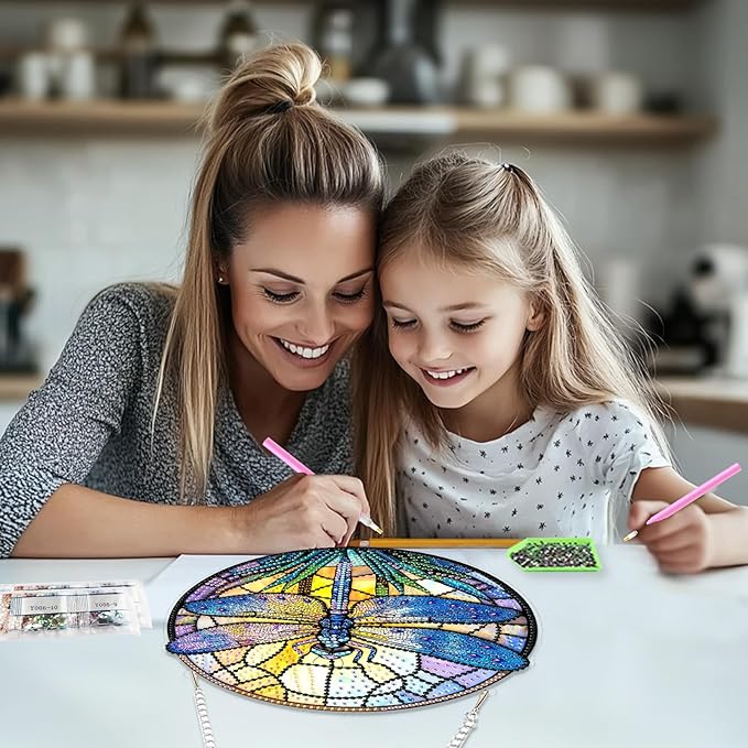 TOSTOG Hanging Diamond Art Kits for Adults, Dragonfly Diamond Paintings for Adults, Crystal Window Pendant Diamond Art Kits, 5D Diamond Paintings Hanging Pendant Kit Gem Painting Wall Decor and Gift