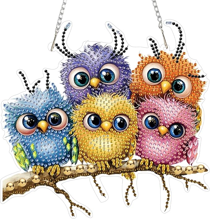 KEYIFA Diamond Painting Kit, DIY Colorful Bird Diamond Art Hanging for Adults Beginner, Gem Arts Pendant Special Shaped Rhinestone Window Ornaments Wall Door Garden Decoration Gift, Double Sided
