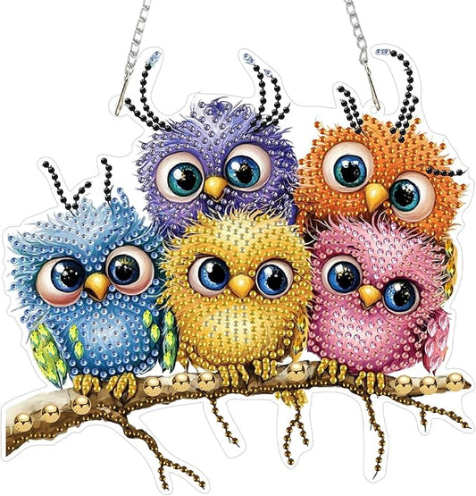 KEYIFA Diamond Painting Kit, DIY Colorful Bird Diamond Art Hanging for Adults Beginner, Gem Arts Pendant Special Shaped Rhinestone Window Ornaments Wall Door Garden Decoration Gift, Double Sided