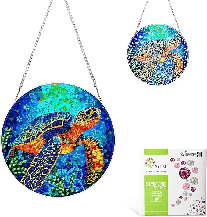 MAXBYE Sea Turtle Hanging Diamond Art Painting Kits for Adults Beginners, DIY 5D Special Shaped Crystal Painting Diamond Kits Hanging Ornament for Gift Home Wall Door Decor