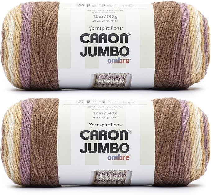 Caron Jumbo Ombre Seashell Yarn - 2 Pack of 12oz/340g - Acrylic - #4 Worsted (Medium) - 595 Yards - Knitting & Crochet