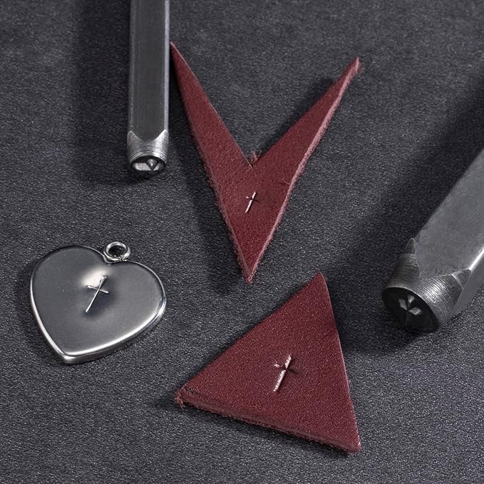 Alpinleux 2 Pcs Cross Metal Punch Stamp, Key Stamping Kit, Metal Stamping Tools for Key, Crafts, Jewelry Making, Stamping Punching (5mm/7mm)