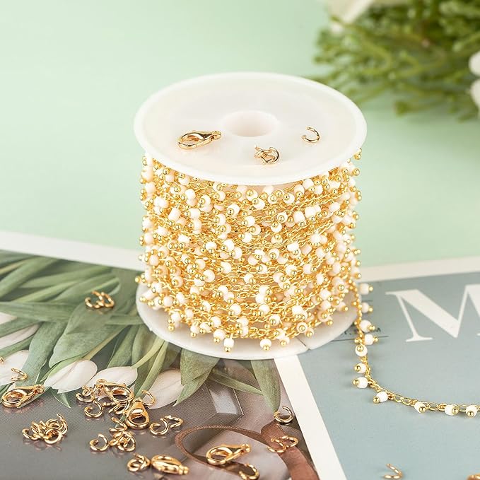 KYUNHOO 13 Feet/4M Light Gold Brass Cable Chain Bulk Small Beaded Chain for Jewelry Making Women Necklace Chain Roll Thin Curb Bracelet Chain with Jewelry Findings Craft DIY