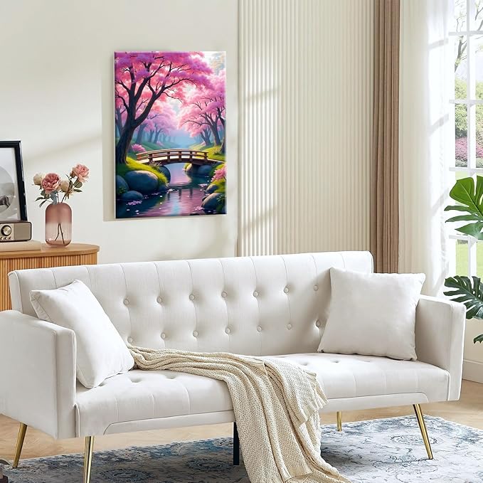 JOOZ Paint by Numbers Kit for Adults with Frame Cherry Blossom Adult Paint by Number Kits Framed Canvas Bridge Paint by Number with Easel DIY Oil Painting by Number for Gift Home Wall Decor 8x12 Inch