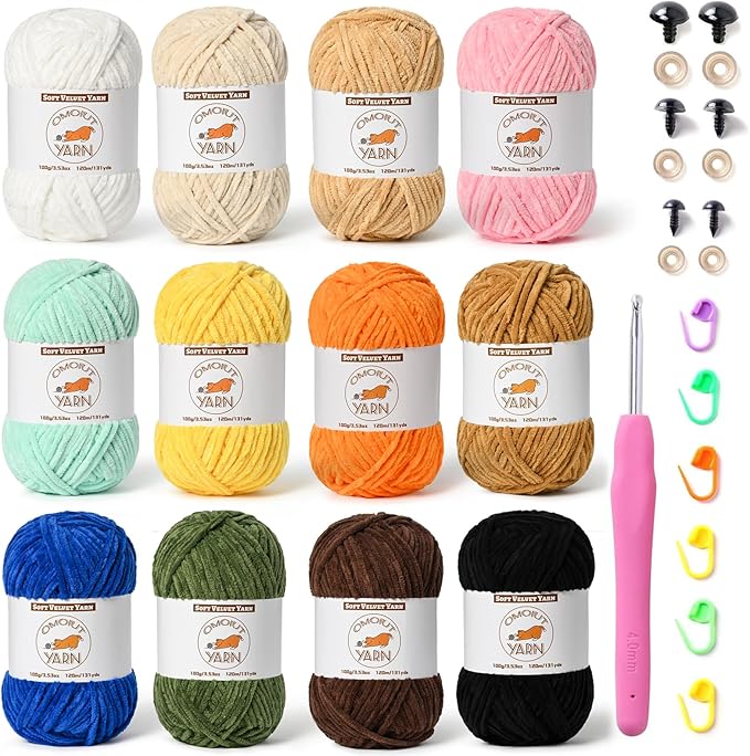 12 Skeins Fluffy Chenille Yarn for Crocheting, Soft Bulky Velvet Yarn for Knitting, Plush Baby Blanket Crochet Yarns, 1572 Yards Multicolor Amigurumi Yarn for Crafts Set F