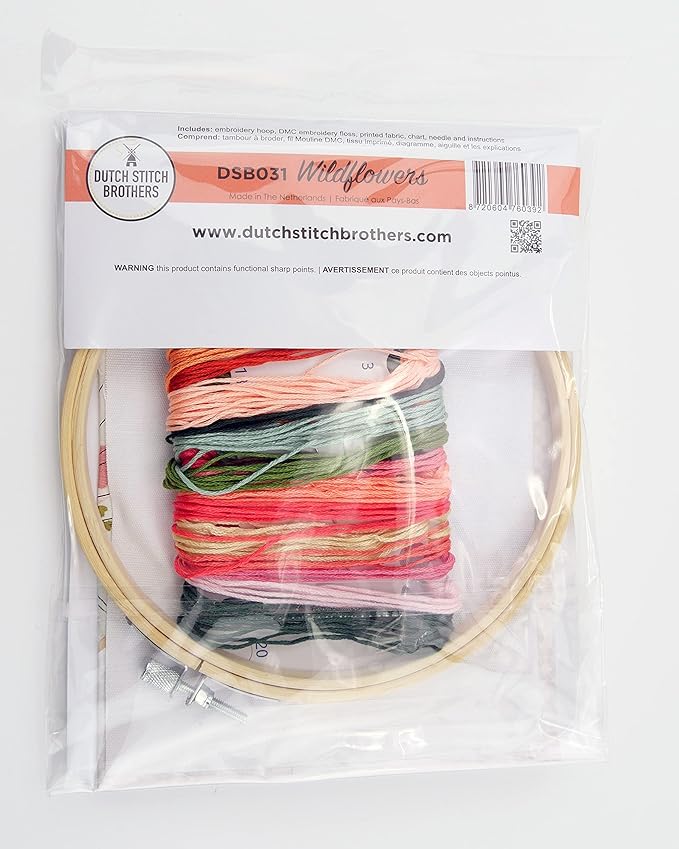 DUTCH STITCH BROTHERS Wildflower Embroidery Starter Kit with Pattern and Instructions. Stamped Embroidery Kits with Embroidery Clothes with Pattern. 6" Embroidery Hoop