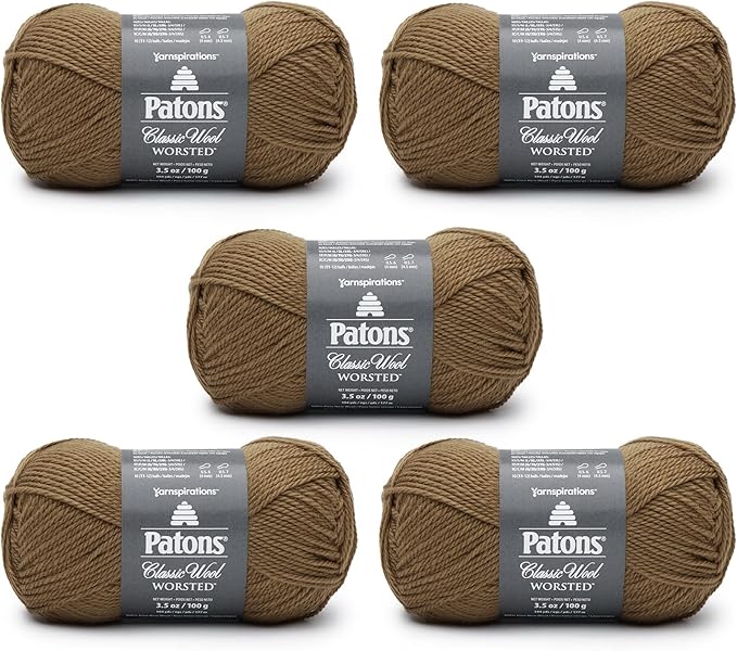 Patons Classic Wool Brown Mustard Yarn - 5 Pack of 3.5oz/100g - Wool - 4 Medium - 210 Yards - Knitting/Crochet