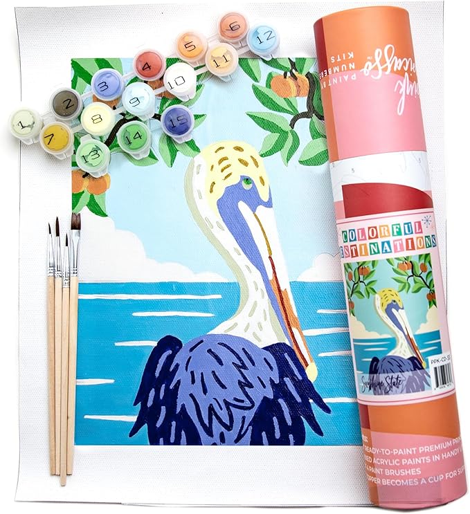Pink Picasso Kits Colorful Destinations Paint by Number for Adults and Teens | DIY Unique Canvas Painting Kits Color by Numbers Arts & Crafts Kit | Sunshine State 8x10 - Paint Kit Set