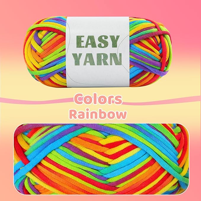 1.76Oz/87.5Yds Rainbow Beginner Crochet Yarn, Yarn for Crocheting and Knitting, Cotton-Nylon Blend Yarns with Easy-to-See Stitches, Rainbow Color, Blend Crochet Kit Making
