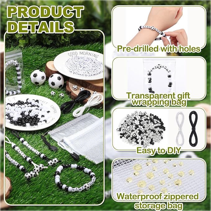 Tondiamo 1896 Pcs 12 Set Soccer Beads DIY Kit for Making Bracelets Necklace Lanyard Keychains Jewelry Making Crafts Sport Letter Bead Charm Sport Theme Party Favor Team Gift Backpack Accessories