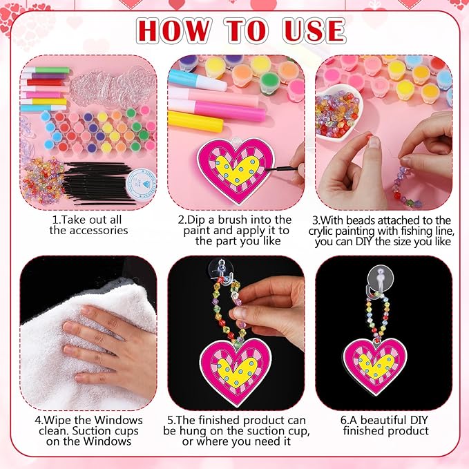 Sonwyoung 30 Sets Valentine's Day Suncatchers Craft Kits, DIY Heart Glow in The Dark Suncatcher Kits Stained Glass Window Paint Art for Valentines Activities Art and Craft Party Favors