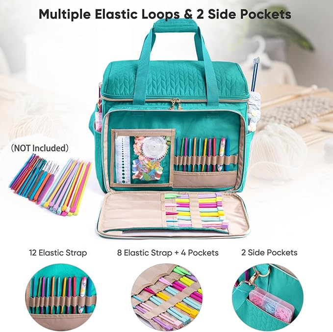 Large Yarn Storage Bag,Crochet Bag Organizer,Yarn Bags for Crocheting,Crochet Storage Bag with Pockets for Crochet Hooks, Crochet Accessories,Knitting Bags,Gifts for Crocheters