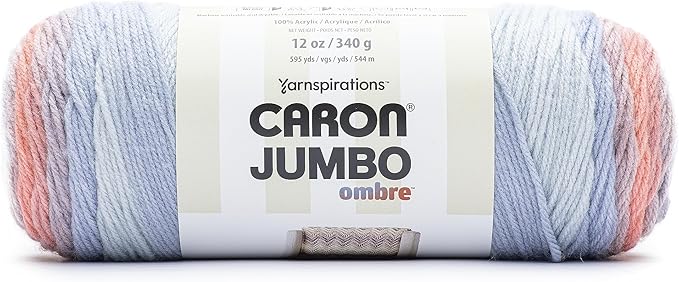 Caron Jumbo Ombre Blush and Blue Yarn - 2 Pack of 12oz/340g - Acrylic - #4 Worsted (Medium) - 595 Yards - Knitting & Crochet