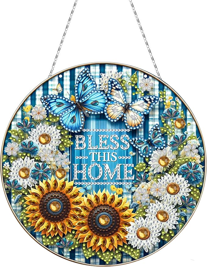 Generic DIY Hanging Diamond Pendant Special Shaped Crystal Diamond Art Painting Ornament Single Sided for Window Home Garden Wall Door Decor-Butterfly Flowers