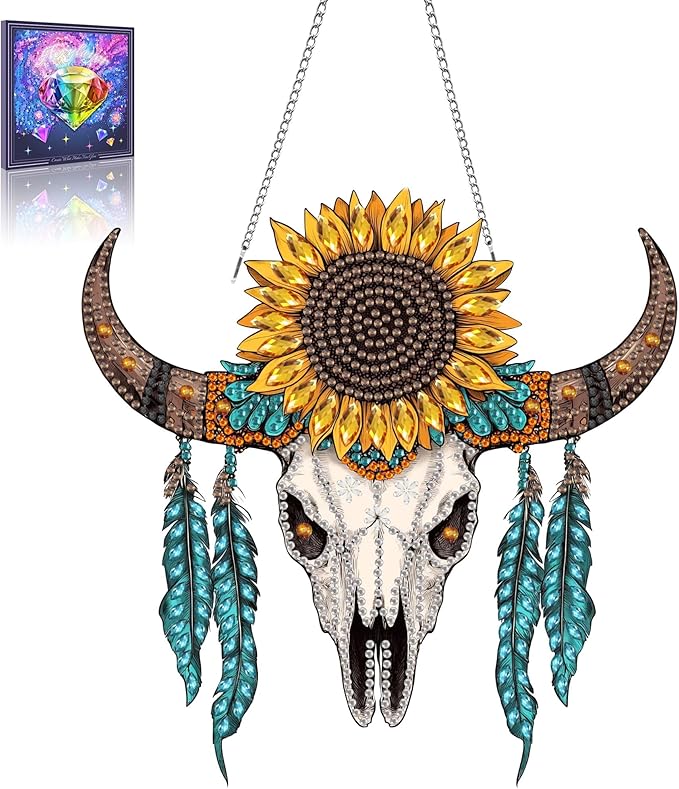 Wergund 5D DIY Sunflower Diamond Art Hanging Kits, Hanging Diamond Art Skull, Acrylic Special Shaped Rhinestone, Window Hanging Pendants for Home Wall Garden Front Door Outdoor Decor Gift(Sunflower)