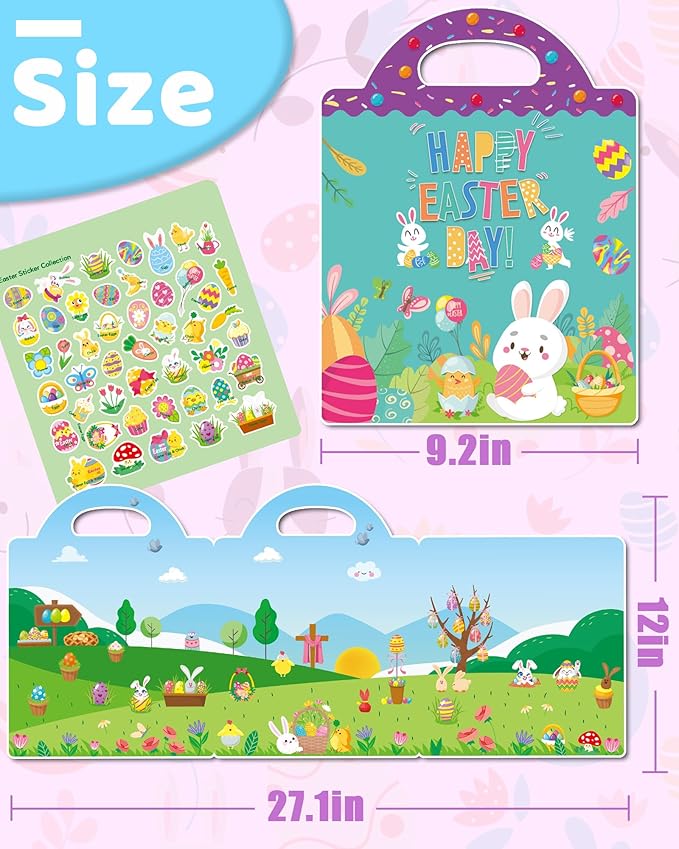 benresive reusable sticker books for kids, sticker books for toddlers, toddler travel toys activities crafts ages 3 and up birthday gifts - easter