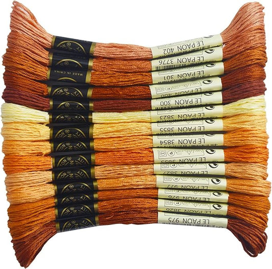 LE PAON Embroidery Floss - Cross Stitch Threads - Friendship Bracelets Floss - Crafts Floss - 14 Skeins Per Pack Embroidery Floss, Golden Brown Gradient
