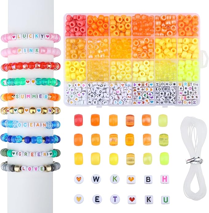 Yellow Pony Beads 18 Colors Pony Beads for Bracelet Making Friendship Bracelet Making Kit DIY Craft Kandi Kit 720Pcs