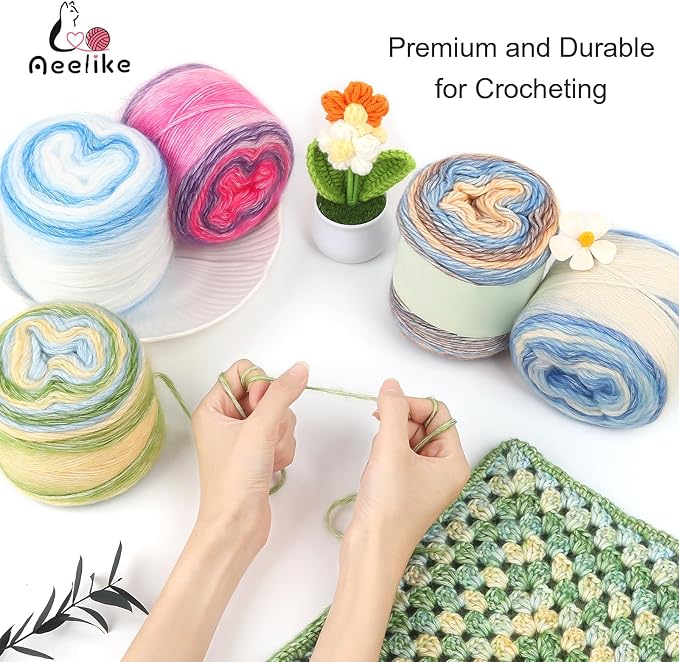 Aeelike Gradient Yarn for Crocheting, 6 Skeins Cake Yarns Fairyland Yarn 100g (3.52 oz) 245m (267 Yards) # 3 Light Weight - Super Soft Ombré Yarns for Making Colorful Crafts, Blue Pink Gradient