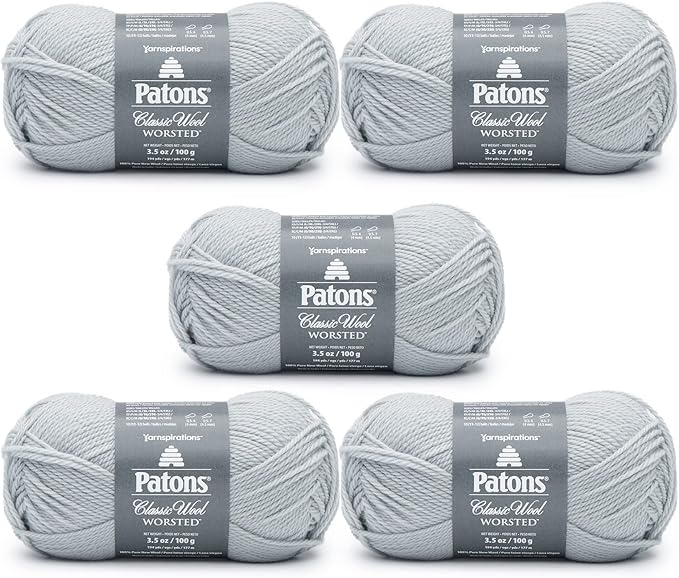 Patons Classic Wool Cool Gray Yarn - 5 Pack of 3.5oz/100g - Wool - 4 Medium - 210 Yards - Knitting/Crochet