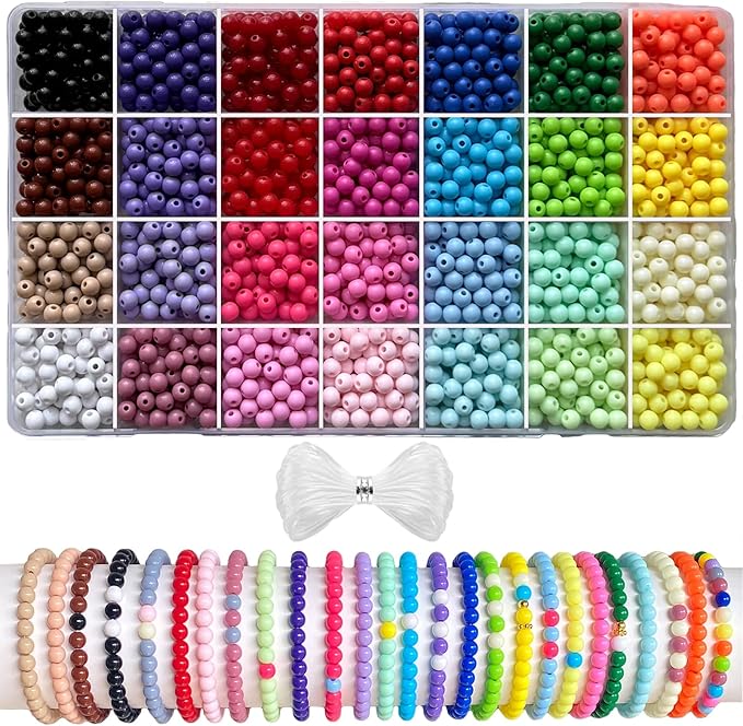 1820PCS 6mm Acrylic Round Beads for Jewelry Making,28 Candy Colors Assorted Plastic Round Beads for Bracelets Making Kit Loose Bead Bubble Gum Bead for Earrings Necklace DIY Crafts(6mm Bright)
